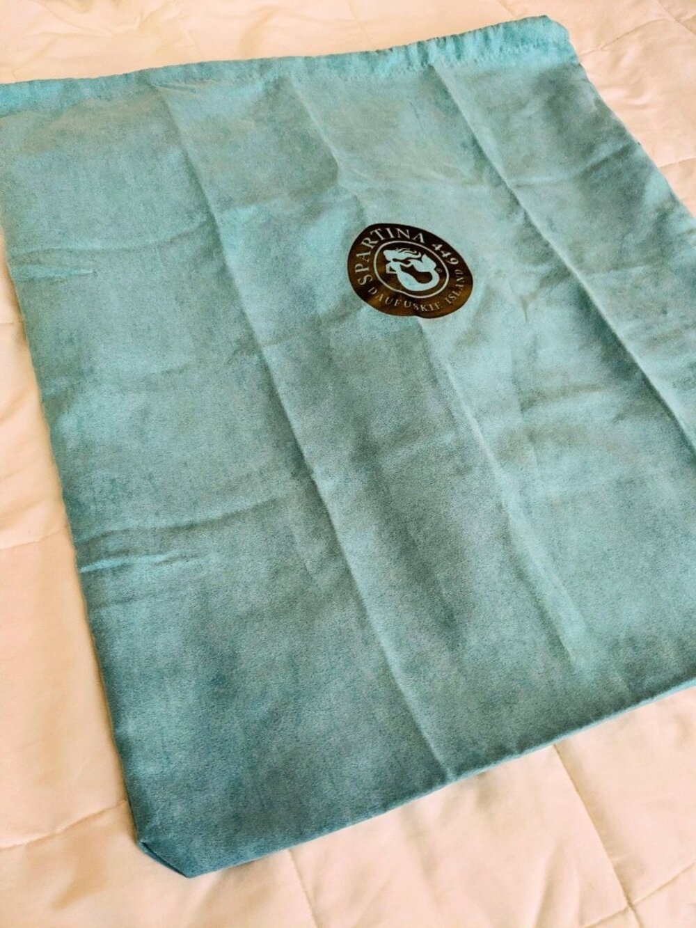 Spartina 449 Drawstring Handbag Velveteen Dust Bag Sea Green Blue Large 21 x 19